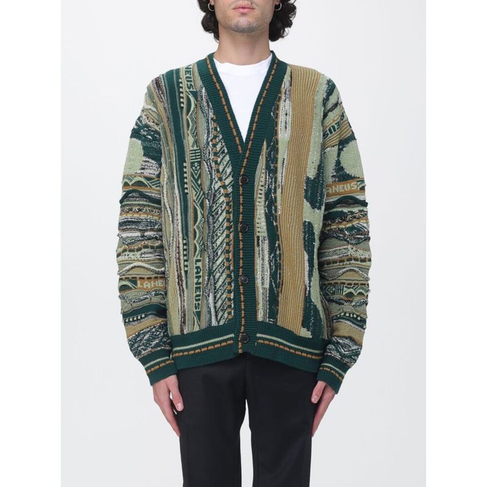 Laneus Men Laneus Relaxed Fit Patchwork Cardigan In Merino Wool